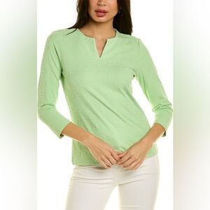 J. McLaughlin Bamboo Green Carly Textured Top Size Medium Resort Preppy Coastal